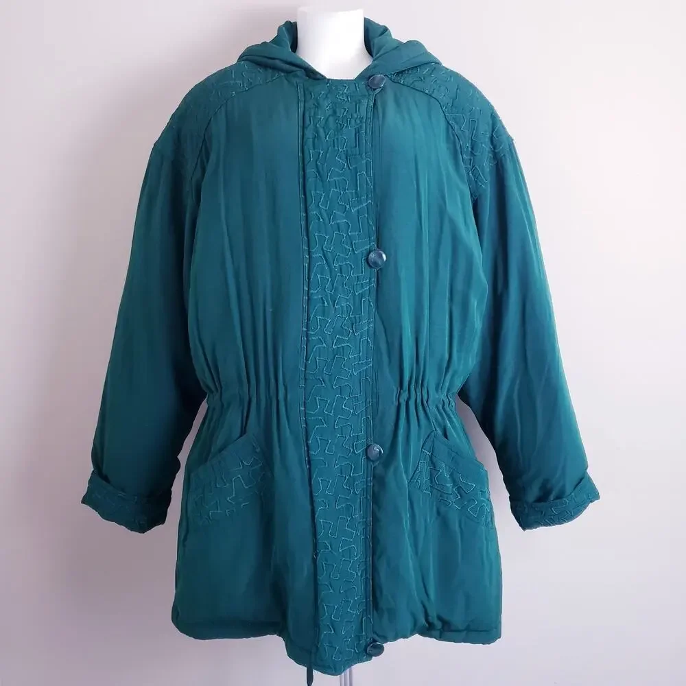 Dupuis Express Avenue De L'Opera Down Puffer Coat Emerald Forest Green. Hooded M